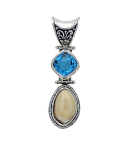 Sterling Silver Elk Ivory & Topaz Pendant